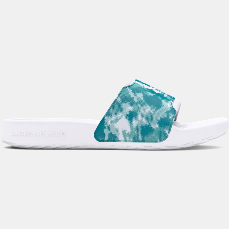 Women's  Under Armour  Ignite Select Graphic Slides White / Radial Turquoise / White 6.5